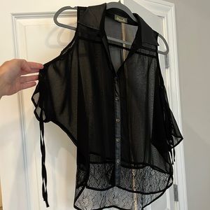 Leather collar, lace trim top